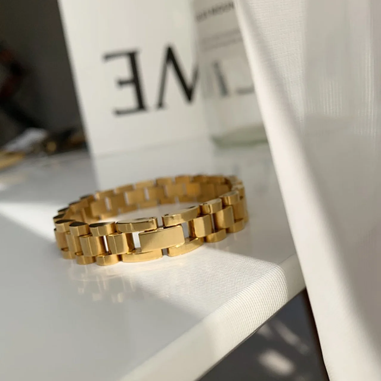 Customize Stainless Steel Watch Band Bracelet 18K Gold Chain Bracelets for Women Men Vintage Punk Jewelry