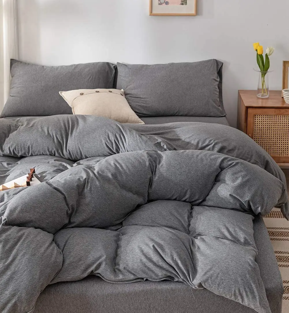 100% Cotton Knitted Jersey Fabric Duvet Cover Set, Quilt Cover Set
