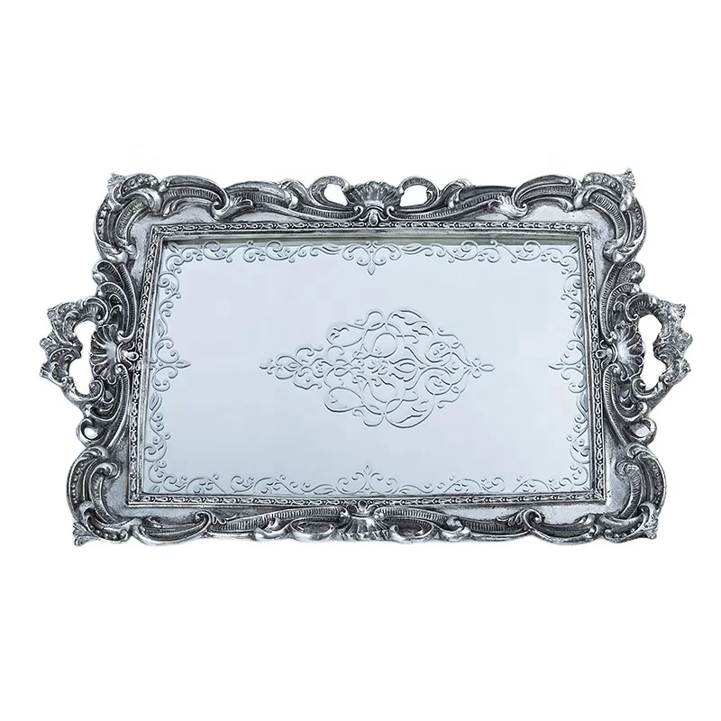 golden home decor large perfume tray home decorative mirrored silver rectangular jewelry vanity service trays glass for wedding