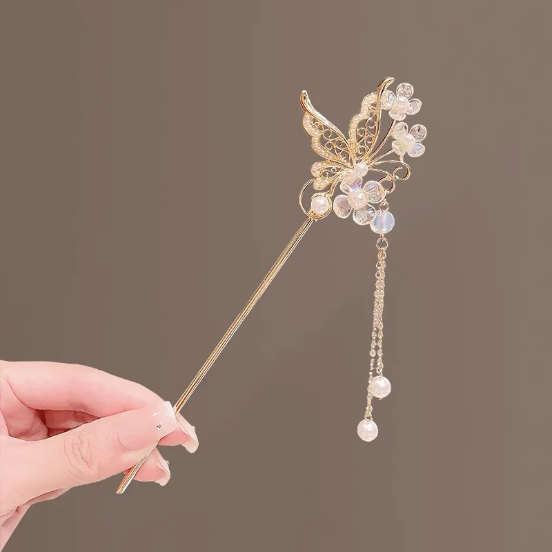 wholesale butterfly temperament ancient style walking head decorated with senior hair hairpin Chinese hairpin fringe hair clasp