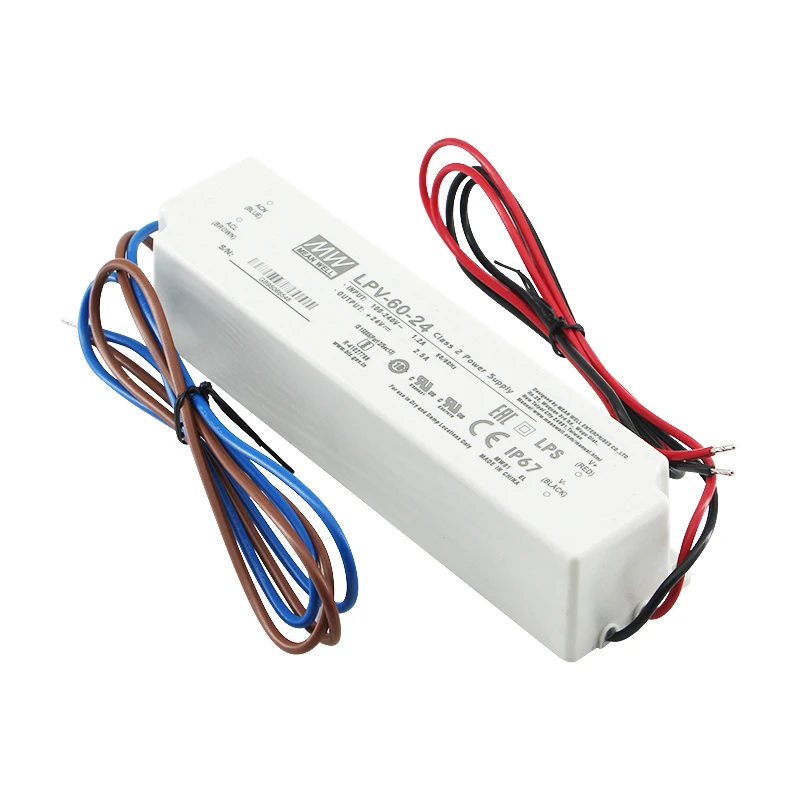 Meanwell LPV-60-12 LPV-60-24 LPV-60-5 60W IP67 Constant Voltage Outdoor LED Driver SMPS power supply is globally certified