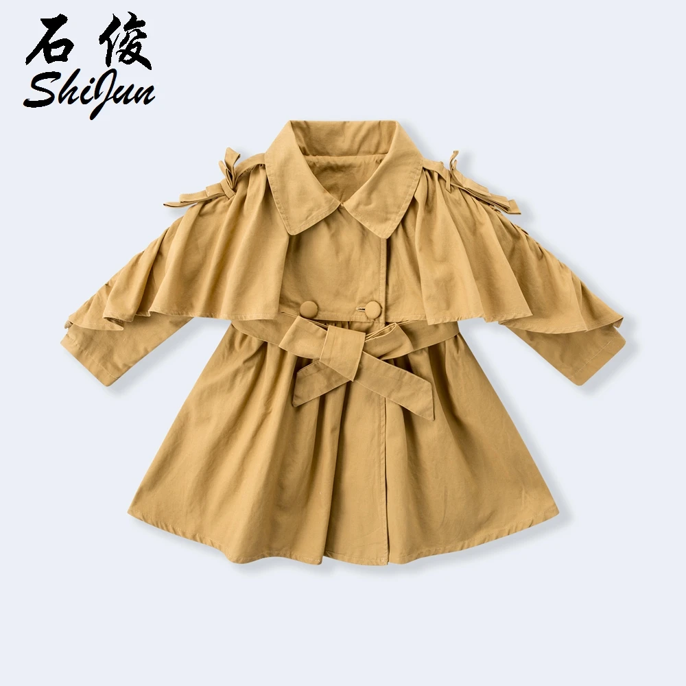 
ShiJun 2019 New Design Ruffle Long Kids Trench Coat 
