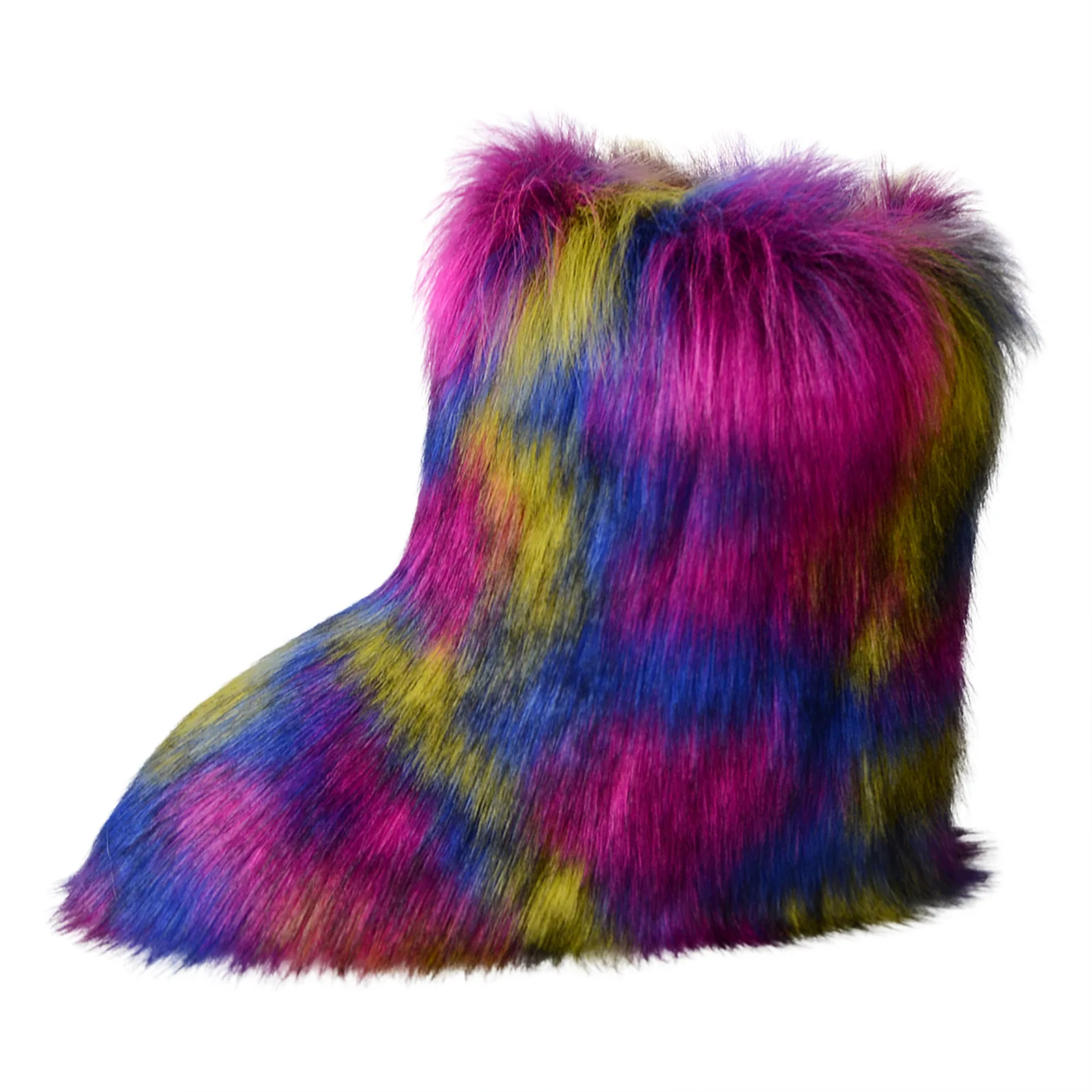 European and American flat heel high top Faux Fur Boots warm winter deep mouth round head medium tube fox fur snow boots
