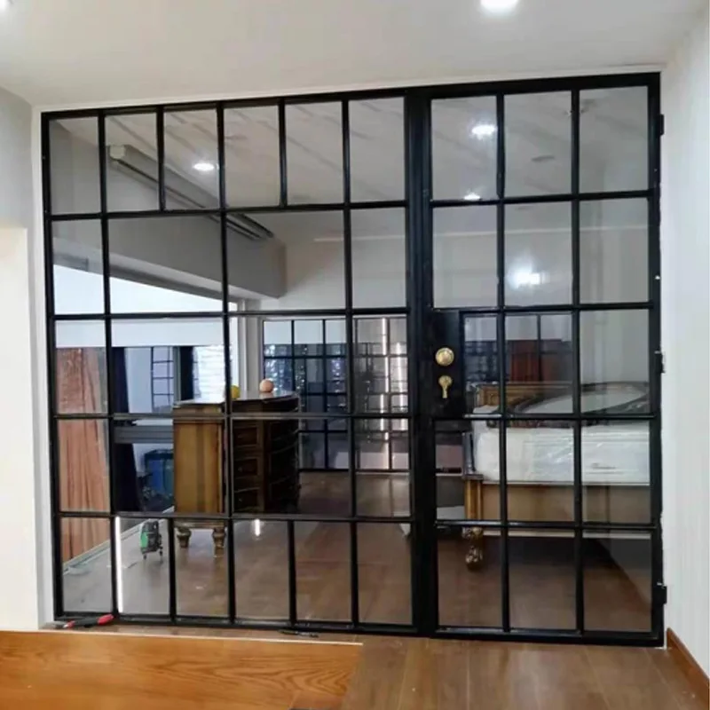 Modern Apartment House Internal Black Industrial Studio Clear Glass Door Aluminium Double Interior Metal French Glass Doors