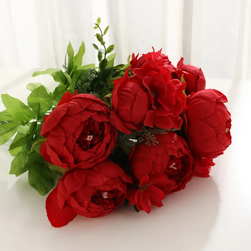47cm 13 Heads Home Wedding Decoration Modern Artificial Silk Peony Flowers Bouquets Bunch