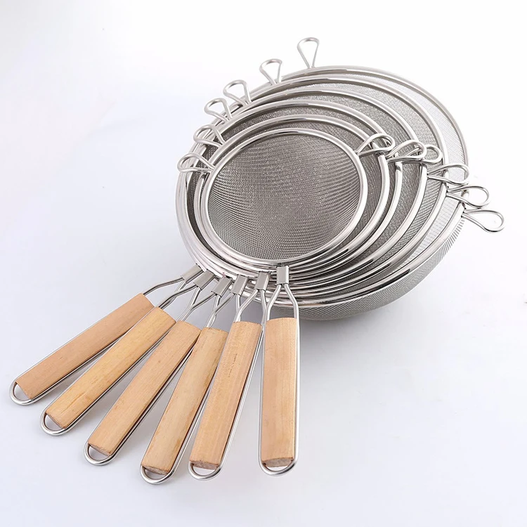 Stainless Steel Mini Colander with Wooden Handle Soup and Juice Strainer Oil Tea Filter SS Mesh