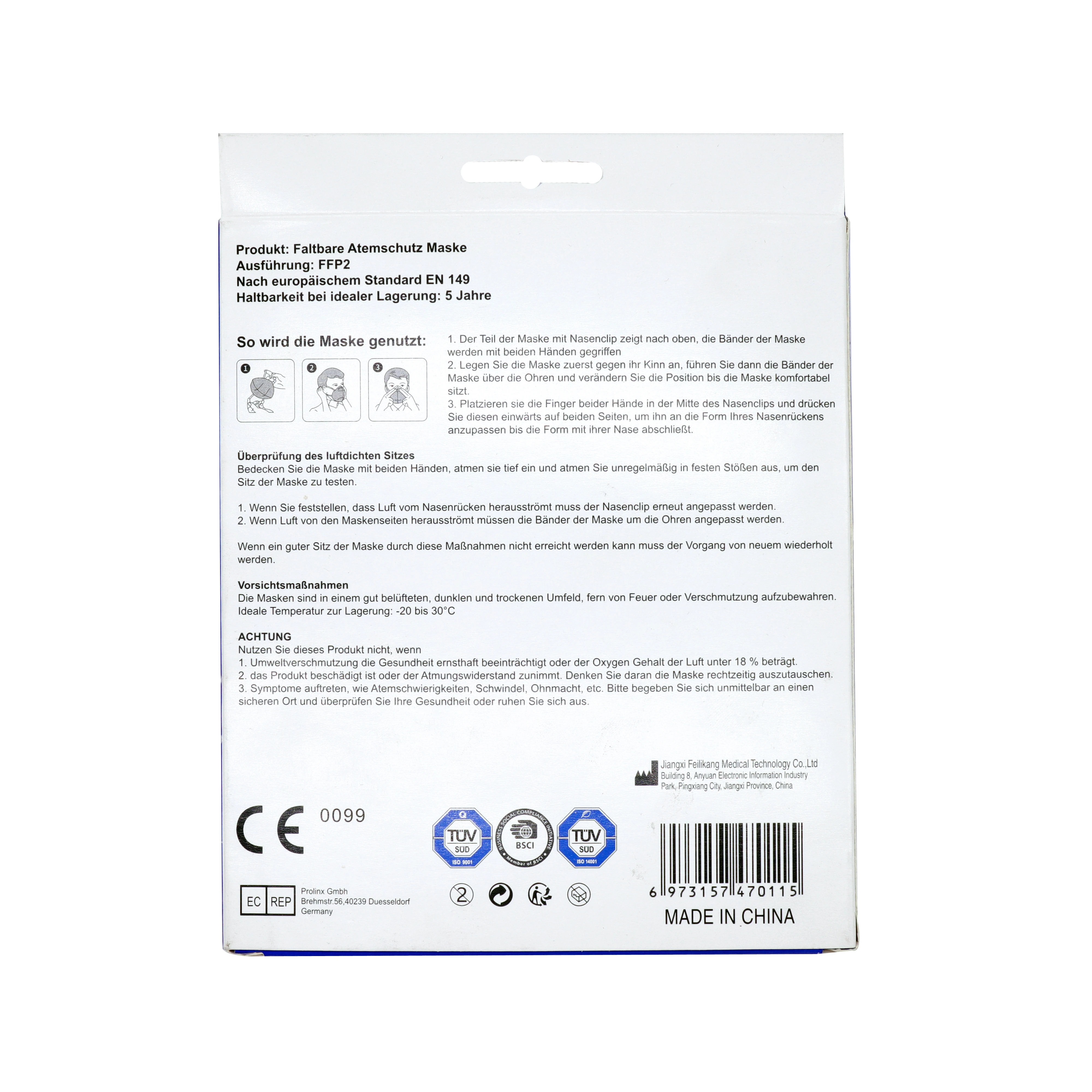 
European warehouse FFP2 Masks packed in German FFP2 Mundschutz 