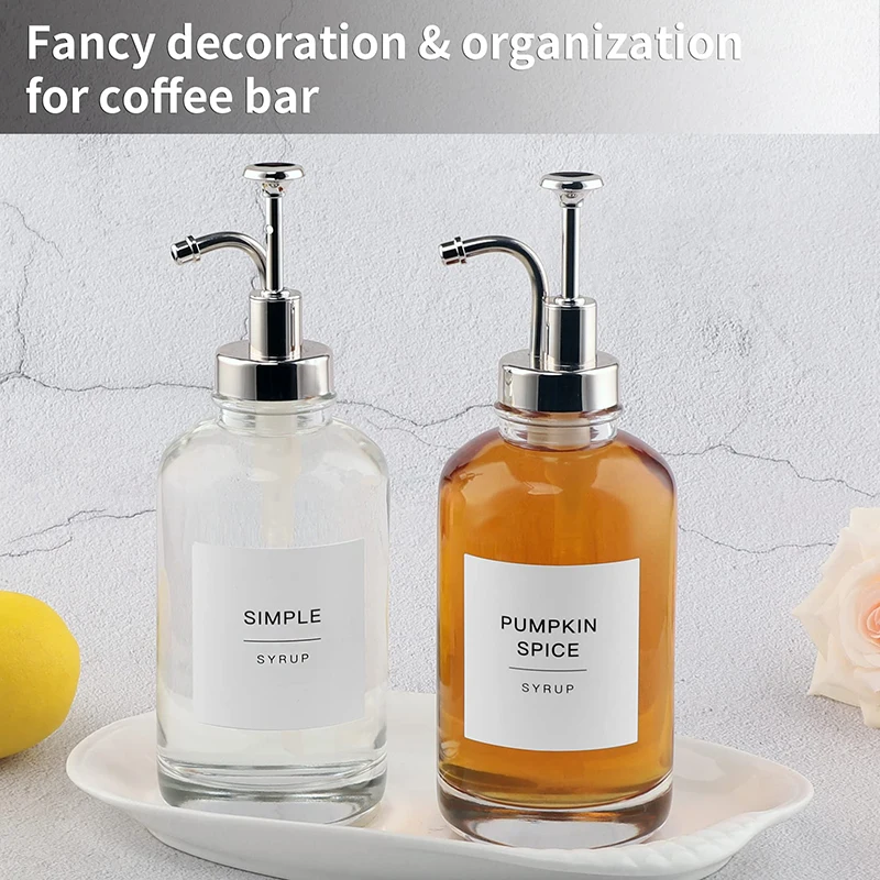 Wholesale Glass Coffee Syrup Dispenser Bottles 84 Coffee Syrup Labels for Coffee Bar Accessories Kitchen Spice Tools