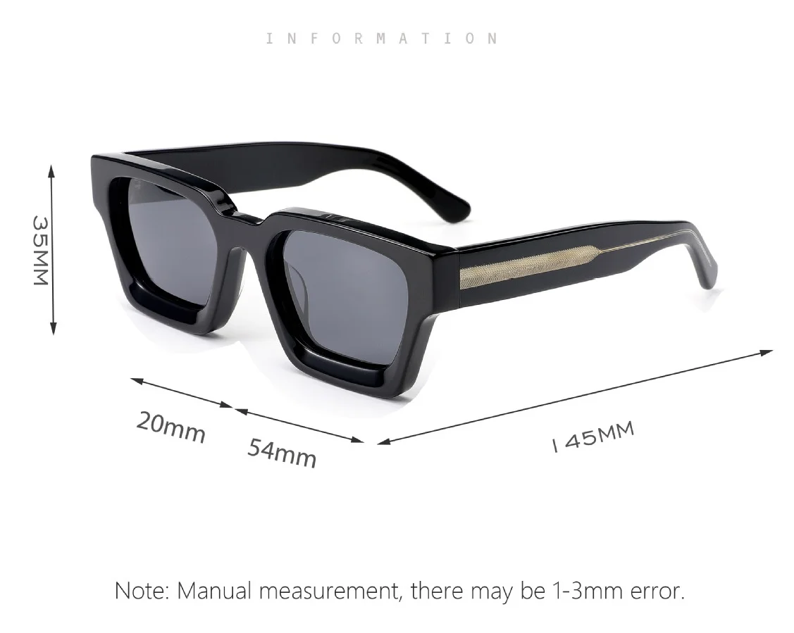 High End Custom Clear and Black Acetate UV400 Protective Brand Bevel Cut Big Square Men New Fashion Sunglasses