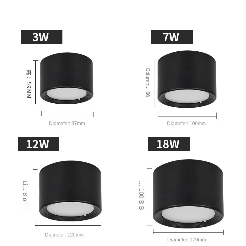 Black White Surface Mounted 12W 15W LED Downlight Driverless Ceiling Lamp 5W 7W 9W Cob Led Spot Lights Ceiling Lighting For Room