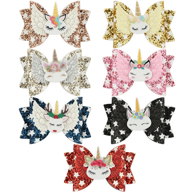 
Wholesale sparkle kids accessories deer PVC baby girls christmas hairgrips glitter hair bows 