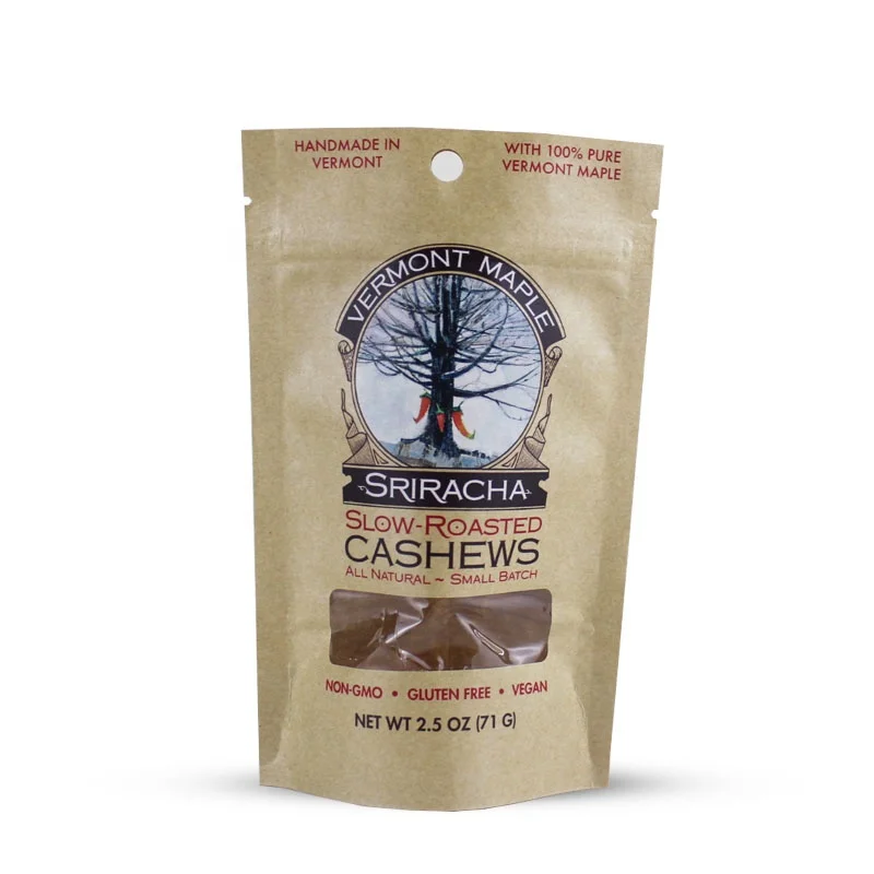 Натуральный экологически чистый коричневый пакет из крафт-бумаги, стоячий мешок с окошком