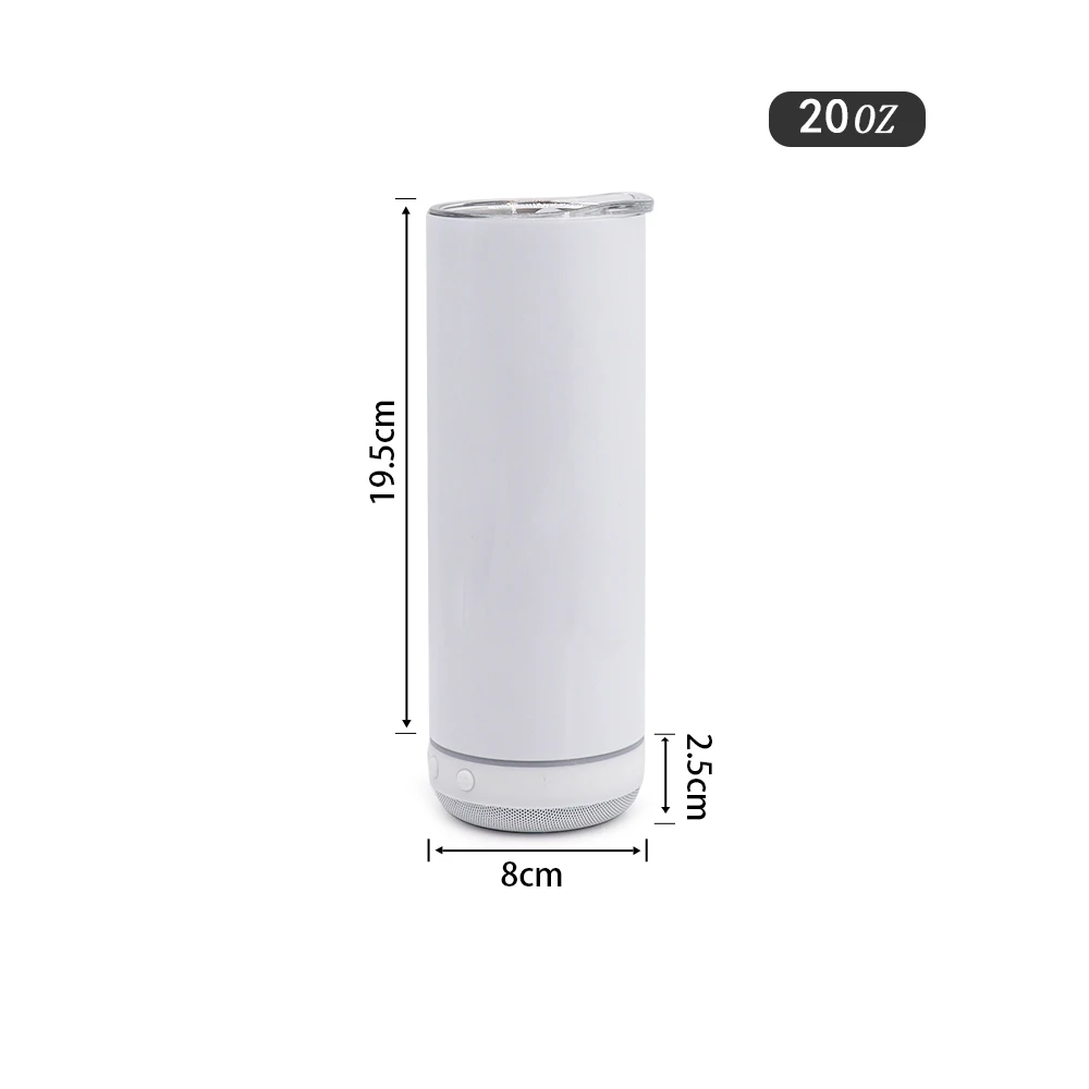 USA warehouse USB 20oz white stainless steel straight smart music cup speaker sublimation tumbler