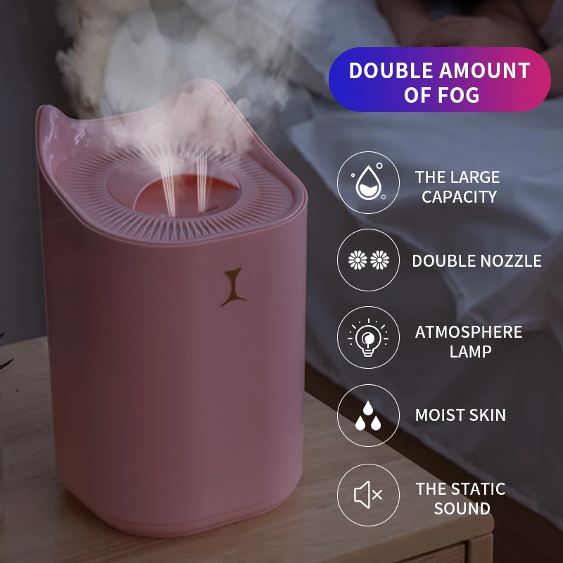 New 3.3L double nozzle humidifier usb large capacity home silent bedroom office air humidifier