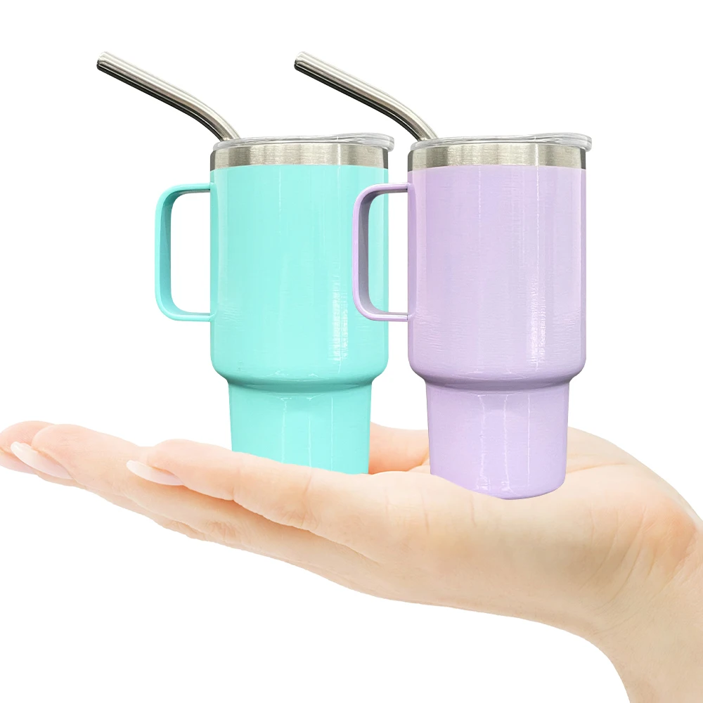 USA warehouse candy macaron colored stainless steel blank sublimation 3oz mini shot tumbler with handle and metal straw