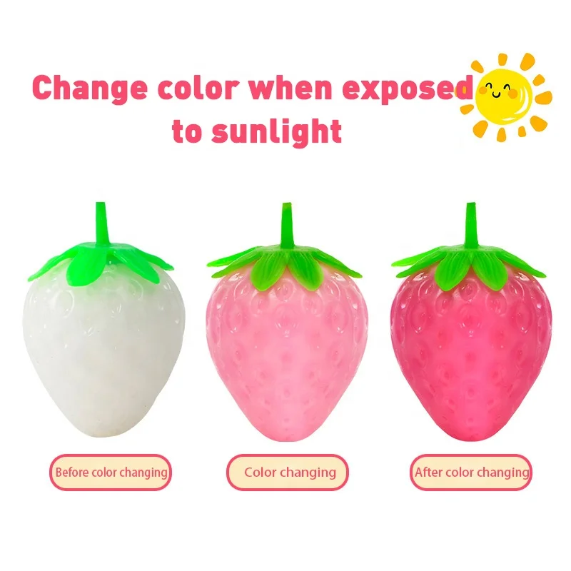 Wholesale TPR Squeeze Fruit Toys Flour Ball PVA Strawberry UV Change Color Decompression Fidget Toy For Kids