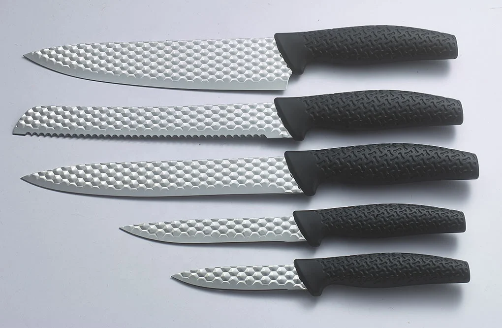 
Popular 5PCS 3D Stainless Steel Coating Knife Set with PP+TPR handle 