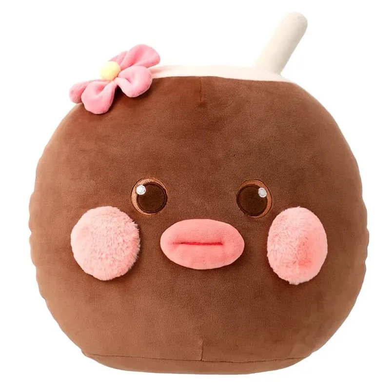 wholesale customized brown milk tea pillow soft hug figurine stuffed plush doll with pink cheek
