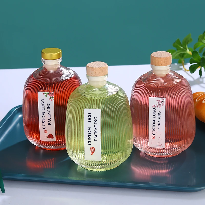 375ml Transparent Glass Drink Bottle Cork Lid Juicy Liquor Peach Blossom Wine Whisky Vodka Tequila Screen Printing Surface
