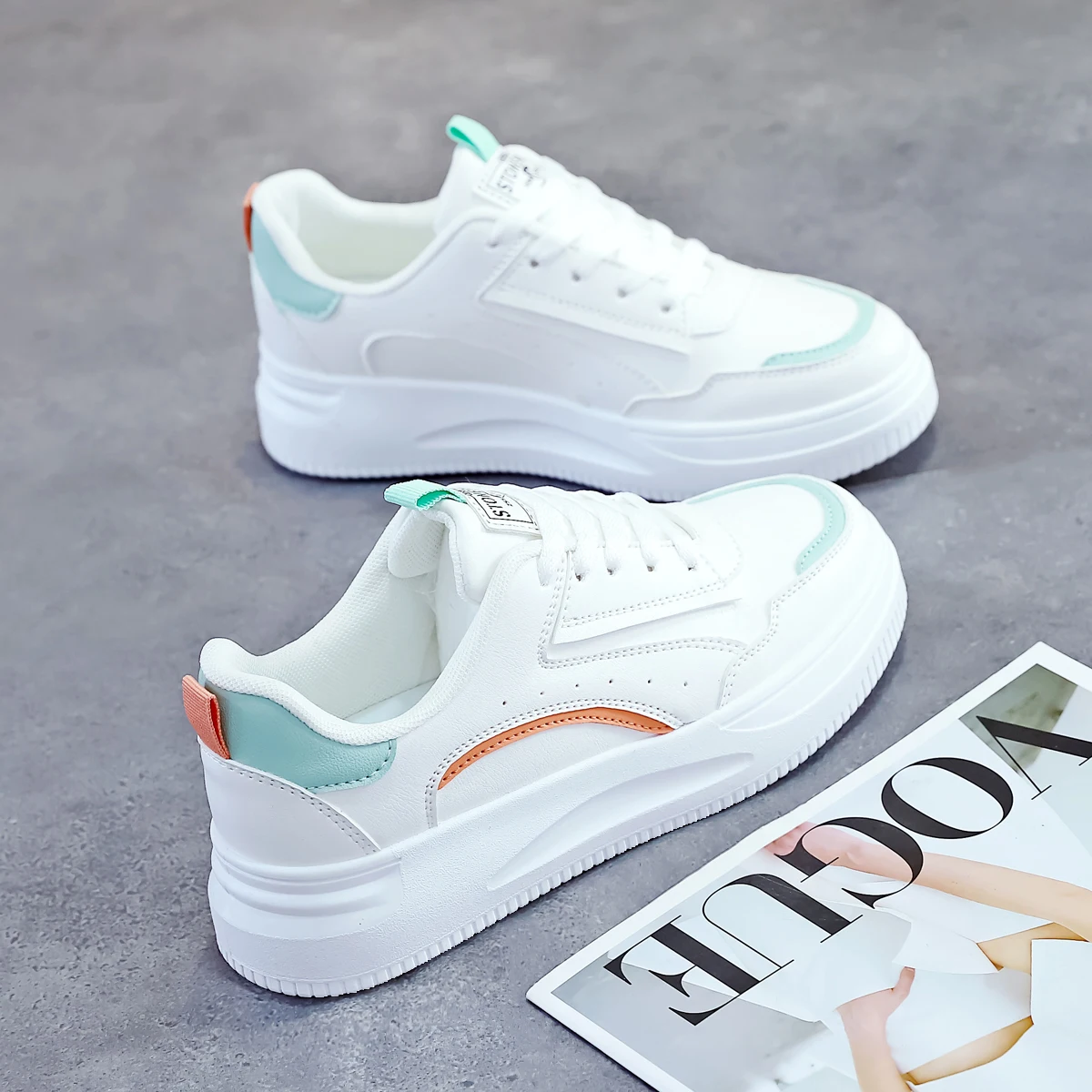 Customize Logo Lace up  Women Platform Women Sneaker Shoes Breathable Women White Sneakers