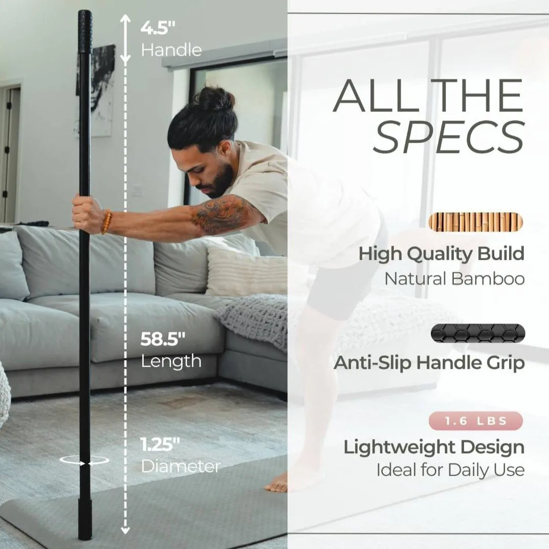 Yoga Stick Made from Natural Bamboo - 5ft Stretching Stick - Stretch Stick with Non-Slip Handles for Mobility, Flexibility