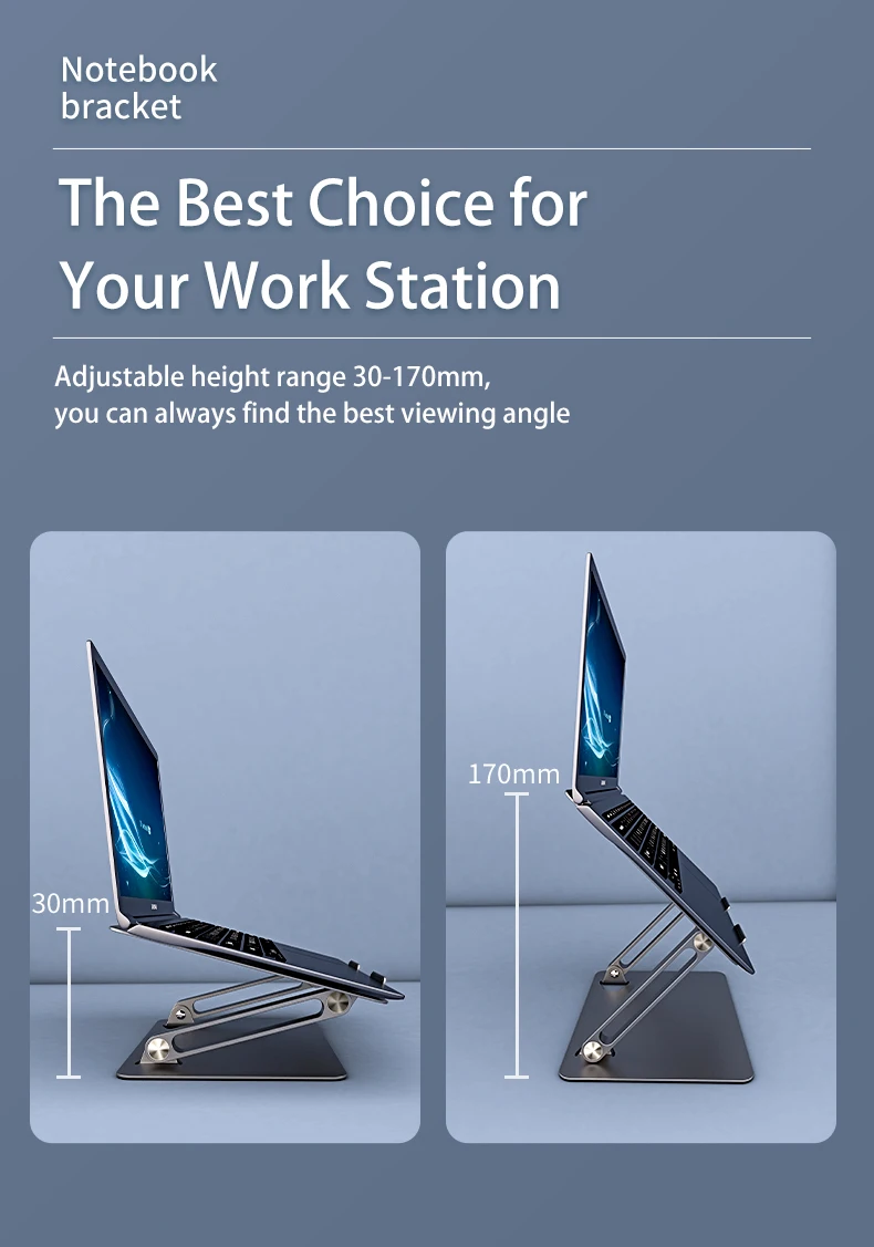 OEM/ODM Factory Aluminium Alloy  Portable Laptop Stand Stable Folding Height Adjustable Laptop Riser Desktop Laptop Holder