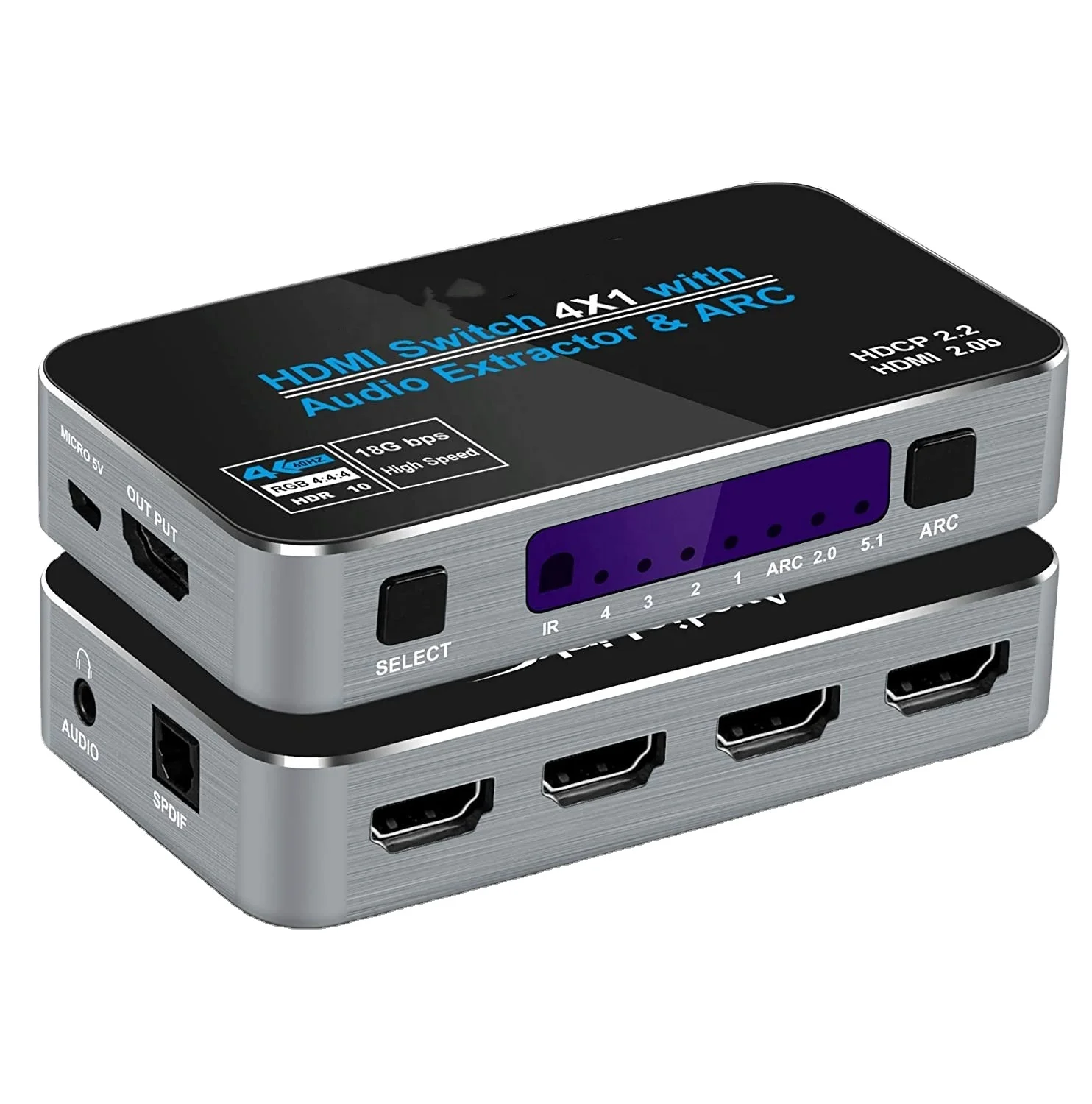 Переключатель OZQ4 4K @ 60 Гц, 4 порта HDMI 2.0b, выход 4 в 1 с оптическим аудиовыходом 3,5 мм, удаленный аудио экстрактор ARC HDCP2.2