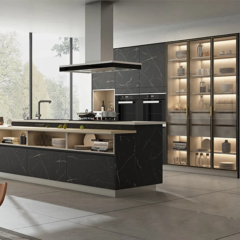 MEGA Modern Style Manufacturer Furniture Designs Complete  Light Luxury  Island Full Set Kitchen Cabinets