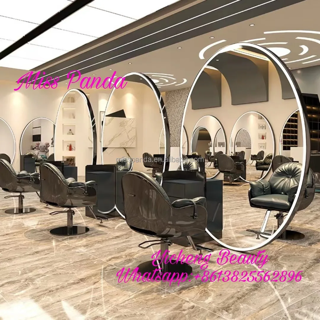 Yicheng beauty low price barber station with mirror round barber shop mirror station with led barber styling station online sale