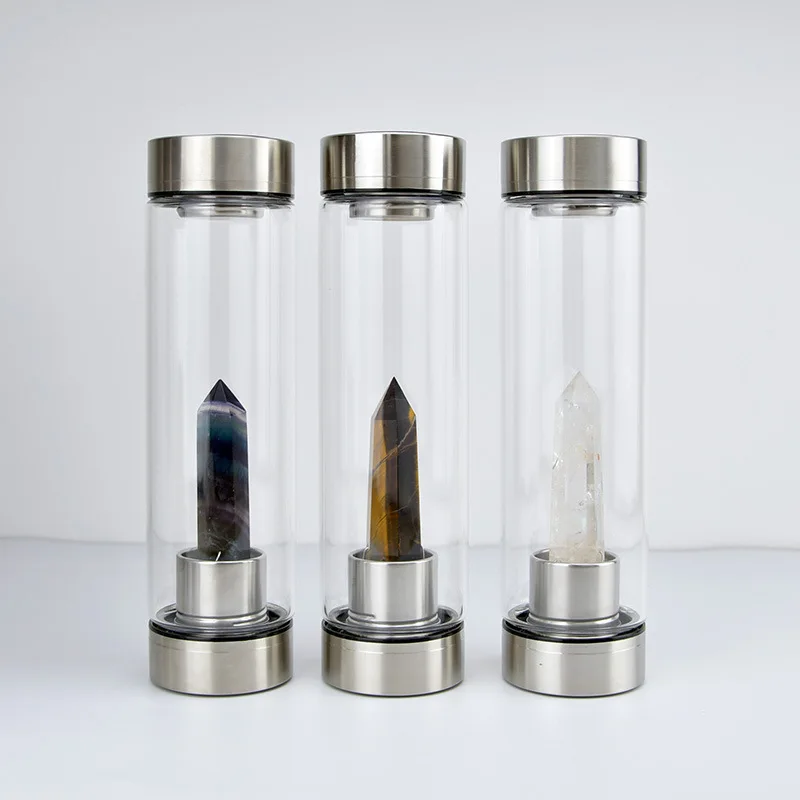 Wholesale 550ml Natural Quartz Glass Water Bottle Healing Home Decoration Valentines Day Gift with Direct Drinking Flowing Water