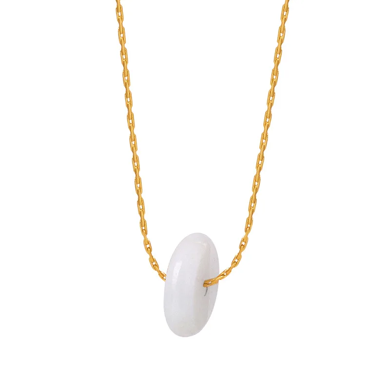 Chinese Ancient Elegant Temperament Light Luxury Fashion Personality  Jade Pendant Simple Titanium Steel Gold-plated Necklace