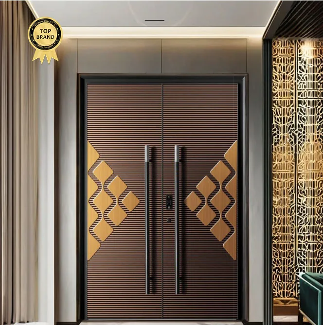 Chinese modern solid wood irregular surface cast aluminum entrance doors for house woodenr front entry door and exterior door
