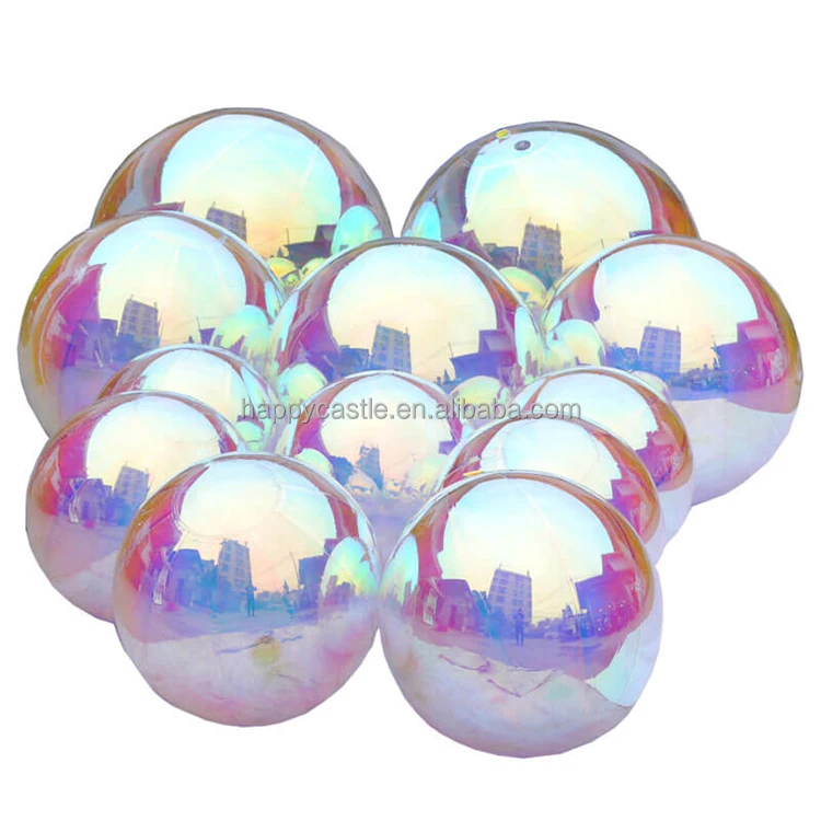 Custom Floating  PVC iridescent inflatable disco mirror ball inflatable  silver spheres  for decoration