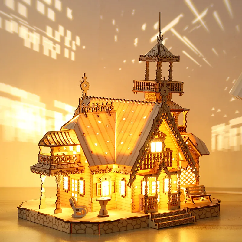 Retro Villa Castle Shaped Wood Crafts Ornaments 3d Wooden Jigsaw Puzzles Diy Handmade Assemble Cottage House Building Model Kit
