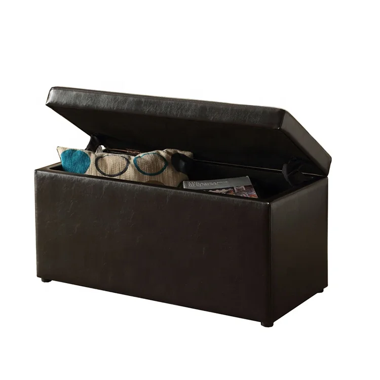 Оптовая продажа, большая черная оттоманка, кожаная скамейка для хранения, оттоманка, кубические ножки