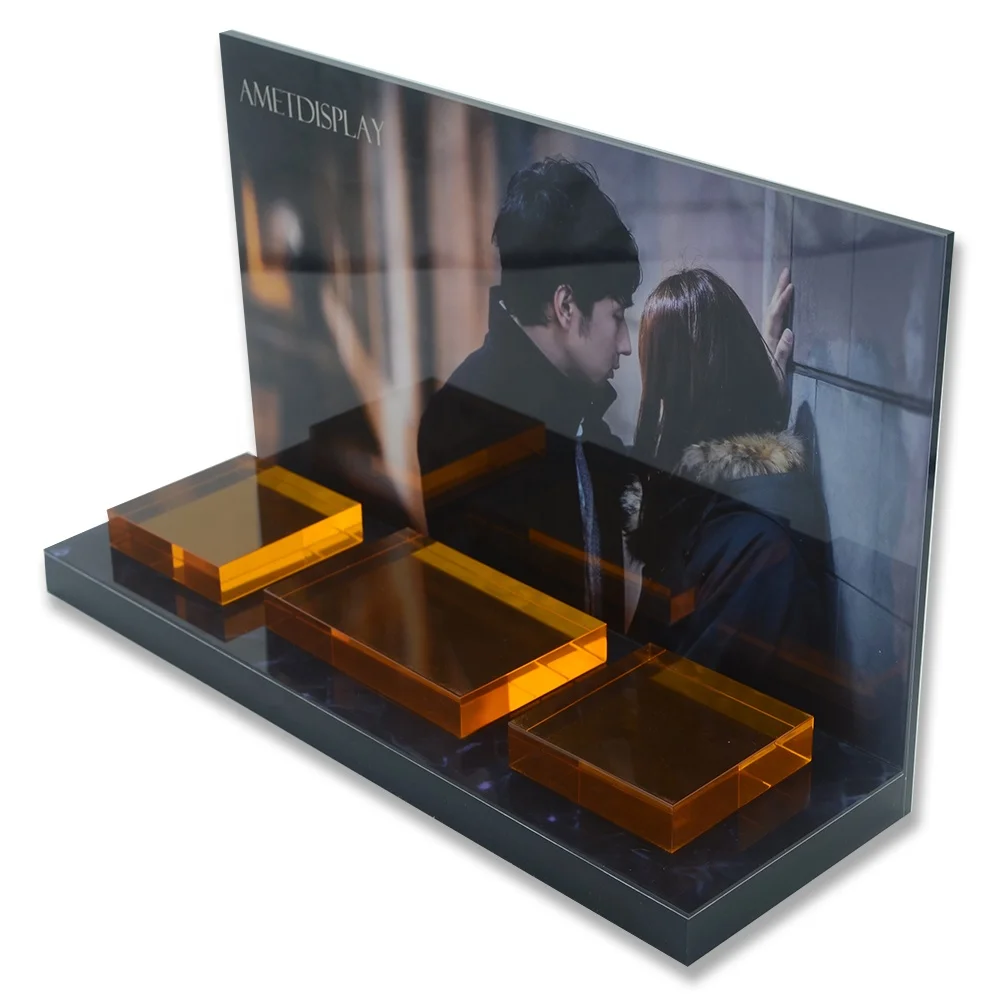 Пользовательский L-образный акриловый косметический дисплей и витрина для макияжа, бесплатный дизайн