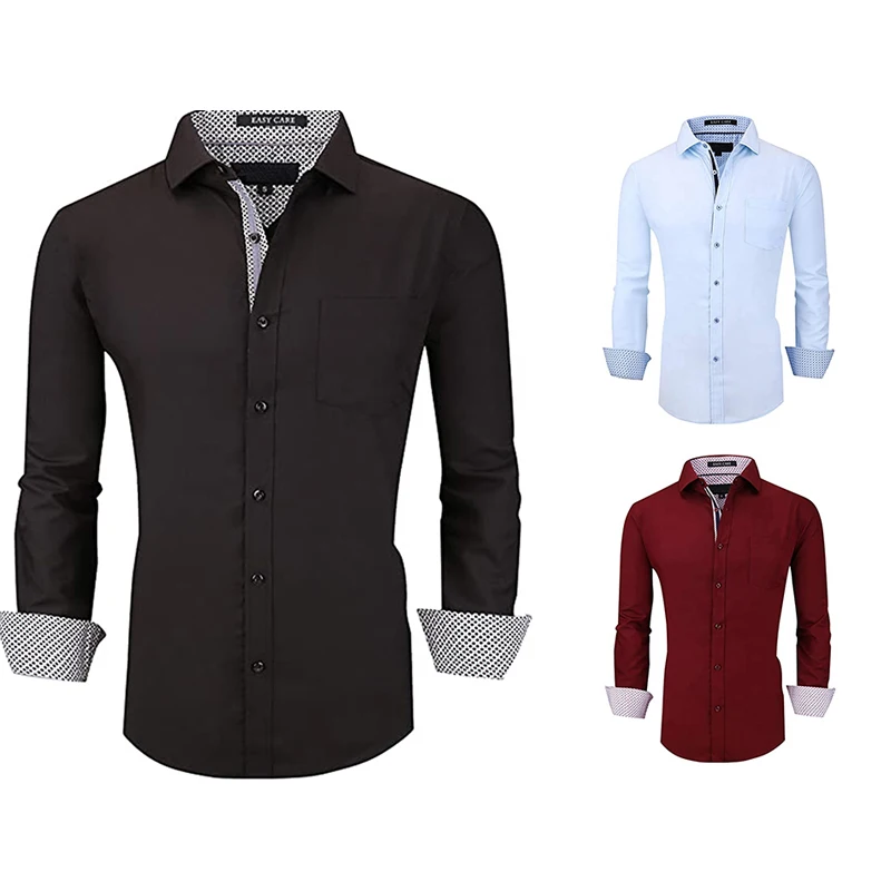 Рубашка мужская однотонная деловая с длинными рукавами, индивидуальный пошив, деловая формальная, повседневная, высокого качества, большие размеры