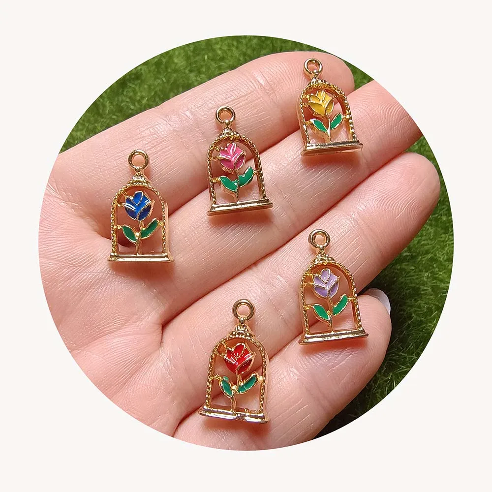 18mm Alloy Rose in Jar Charms for the Little Prince Pendant Necklace Bracelet Keyring Jewelry Making Charm