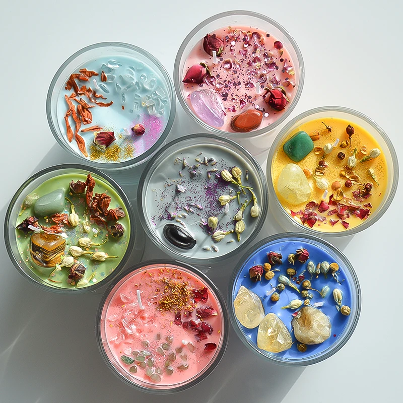 Hot Selling Handmade Candle With Crystals And Dried Flowers Luxury Personalized Scented Candle