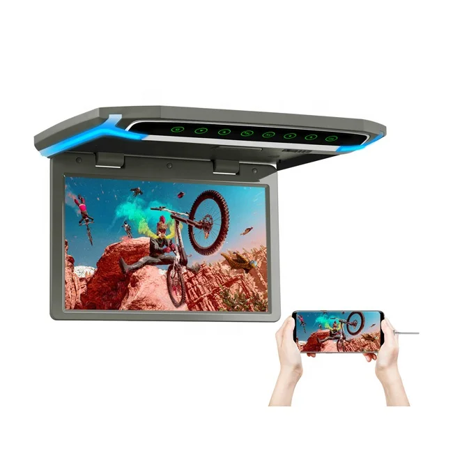 10.2 inch Car Roof Grey Mounted Monitor HD Screen Built in HD Input Blue Atmospheric LED Light Bar Built in IR / FM Transmitter