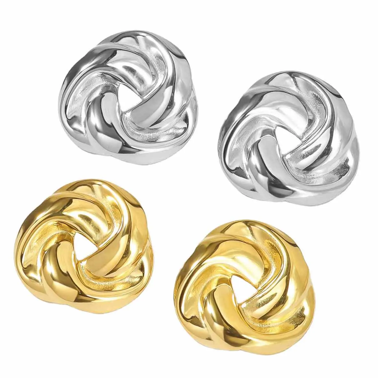 Bulk Purchase Irregular Twisted Pattern Fashion Stainless Steel Hollow Braided Gold Plated 18k Ear Stud Earrings For Women