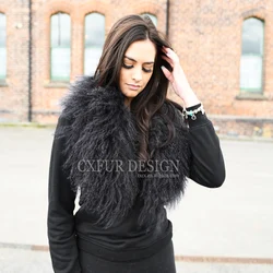 CX-A-52M Curly Fashion Women Winter Scarf Real Mongolian Lamb Fur Detachable Fur Collar