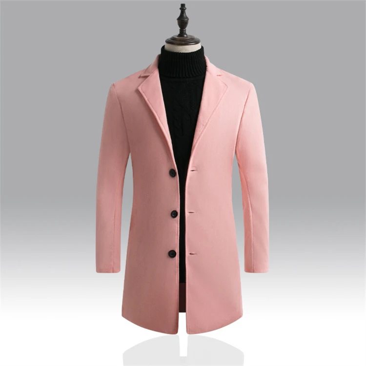 2021 fashion wool blends casual business mens leisure overcoat single breasted mid long trench coat for men