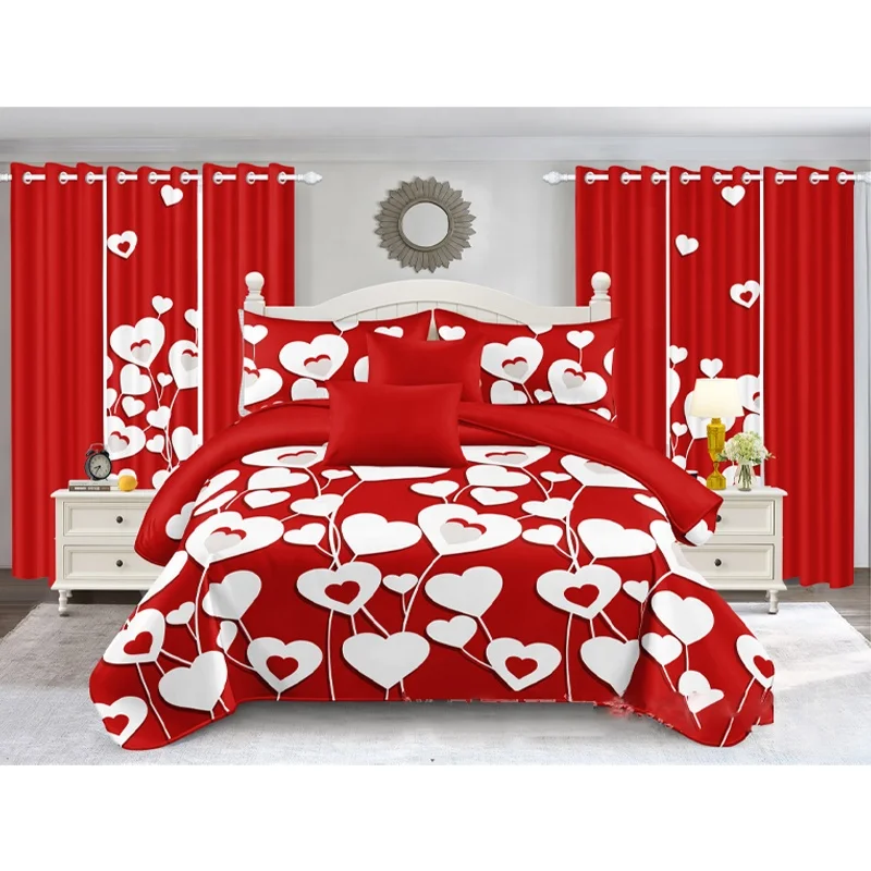2023 new African Style Custom Multi Queen 10pcs Polyester Sheet And Curtain Matching Set curtain bedding set