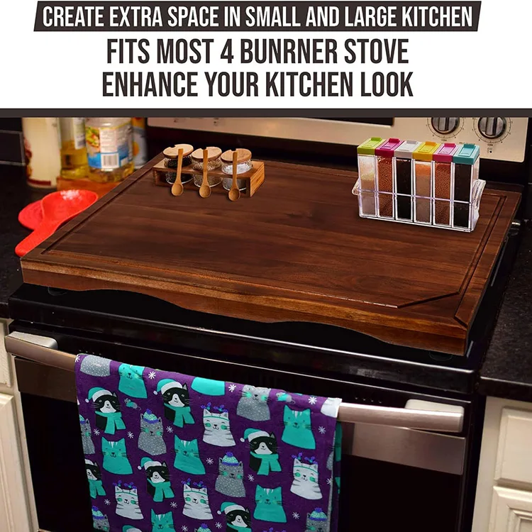 30 Inches Noodle Board Stove Cover Acacia Large Cutting Board Wood Chopping Board with Juice Groove Anti Slip Legs