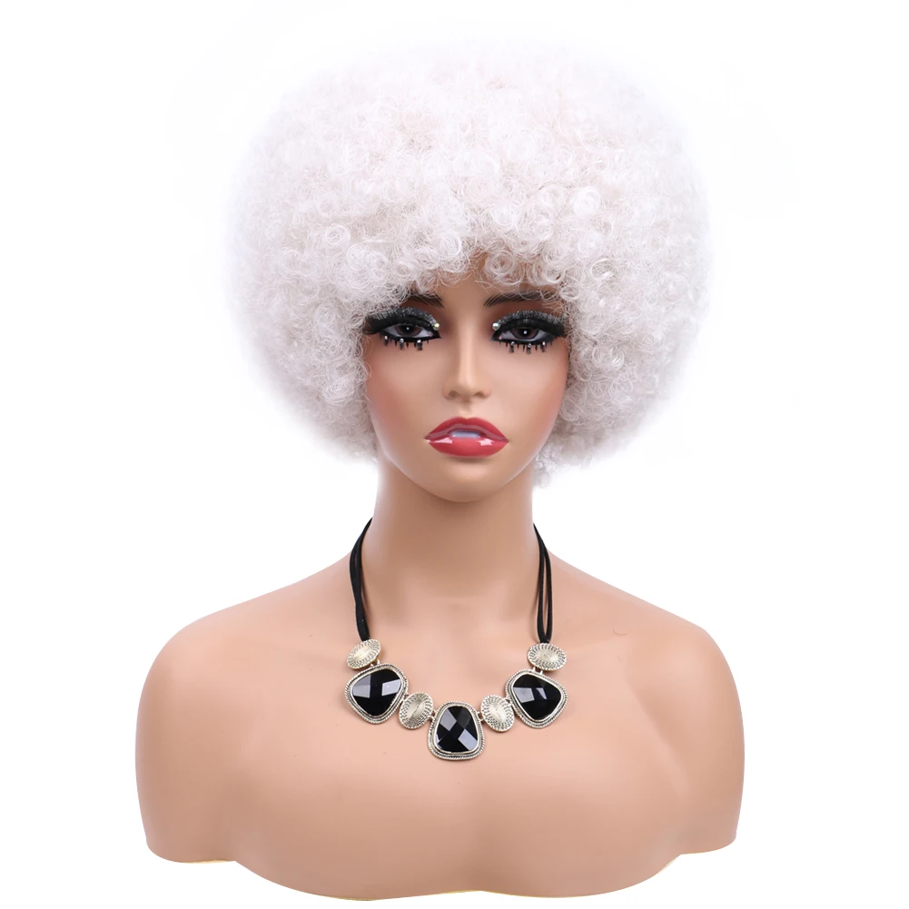 New Arrival Soft Afro Wig For Women Kinky Curly Hair Wigs with Bangs Short Synthetic Afro Curly Bouncy Big Afro Puff Wig