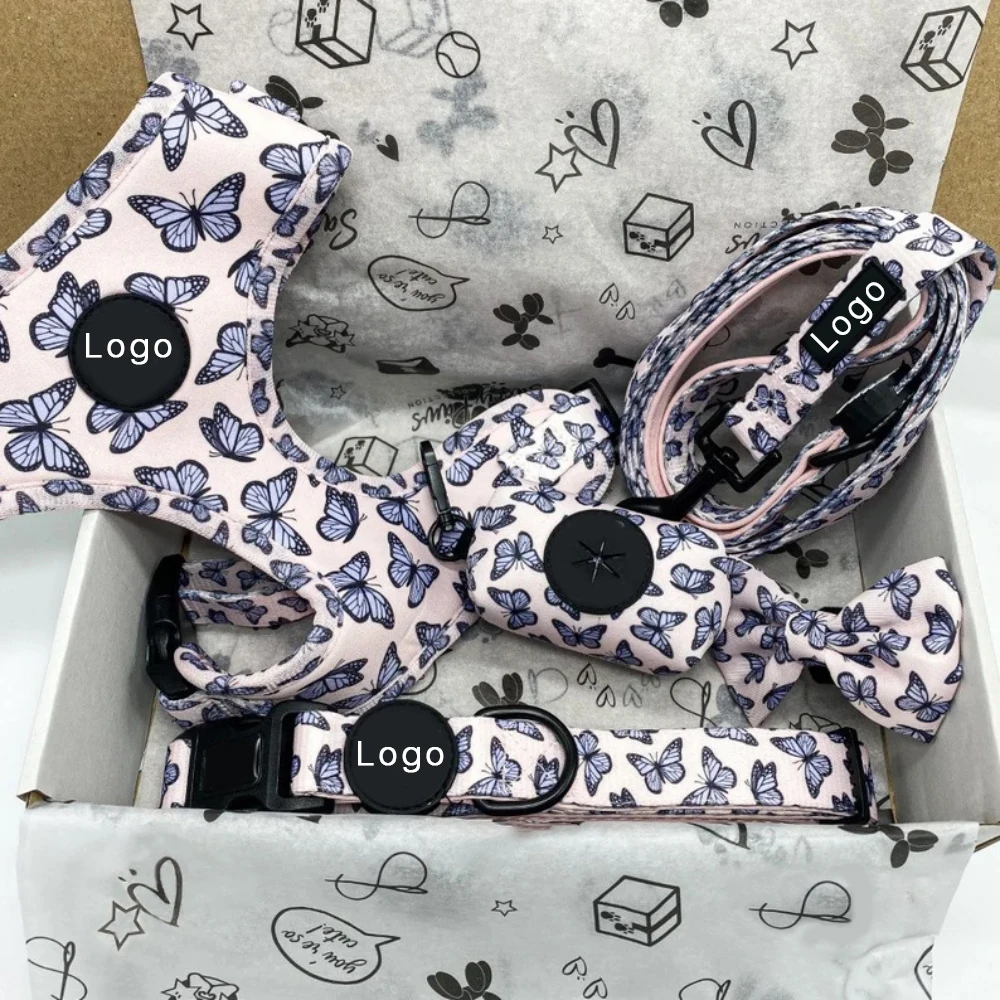 Оптовая продажа, индивидуальный высококачественный Мягкий регулируемый поводок для домашних питомцев, поводок для собак, Набор держателей для ошейников и сумок