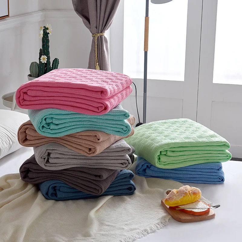 Cotton Gauze Knitted Blanket Towel Houndstooth Double-Layer Nap Double Sofa Air Conditioning Pure