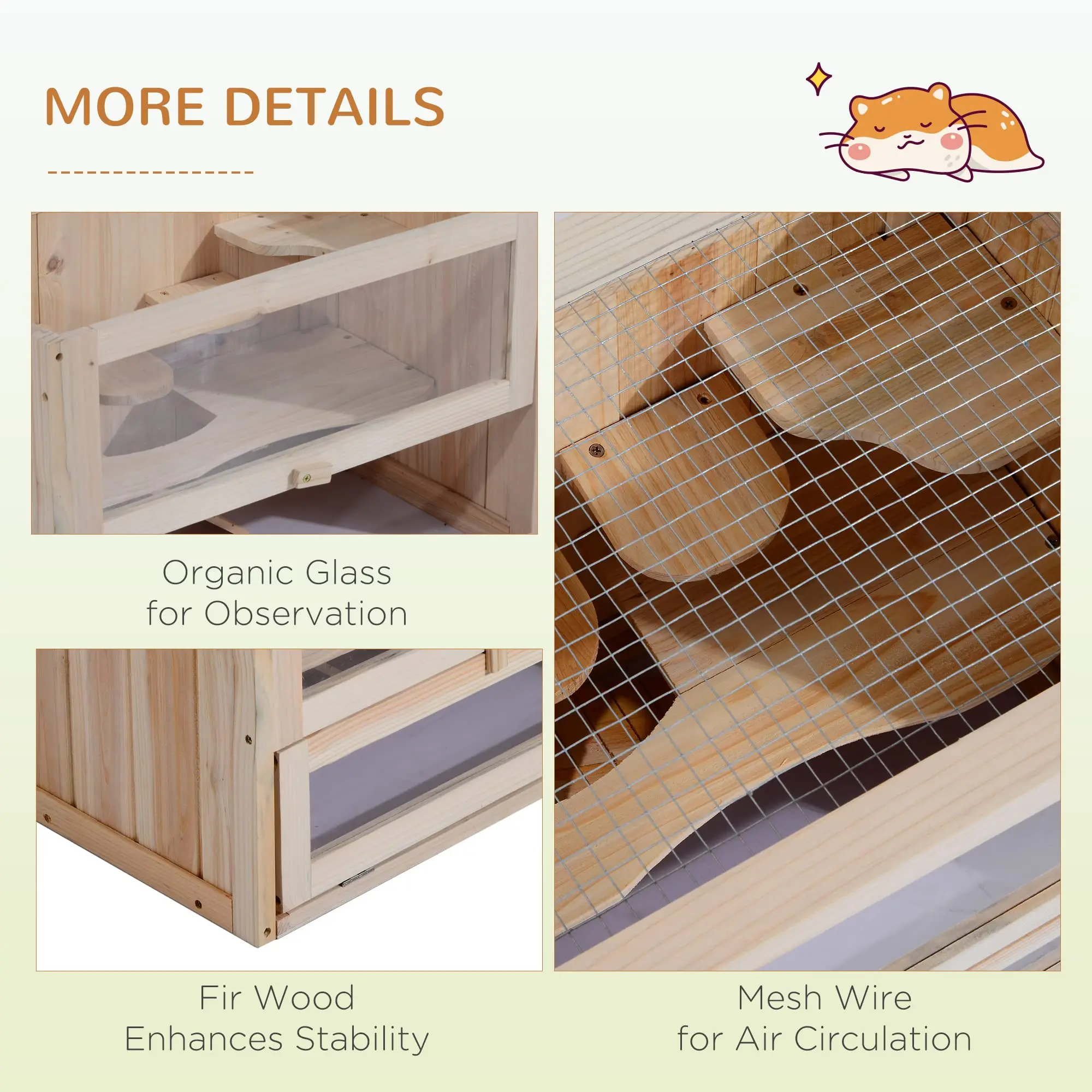 Chinchilla Cage Hutch Wood Hamster Cage Chilochilo Wooden for Dwarf Hamster 2-tiers with Shelf and Ladder Natural Pet House