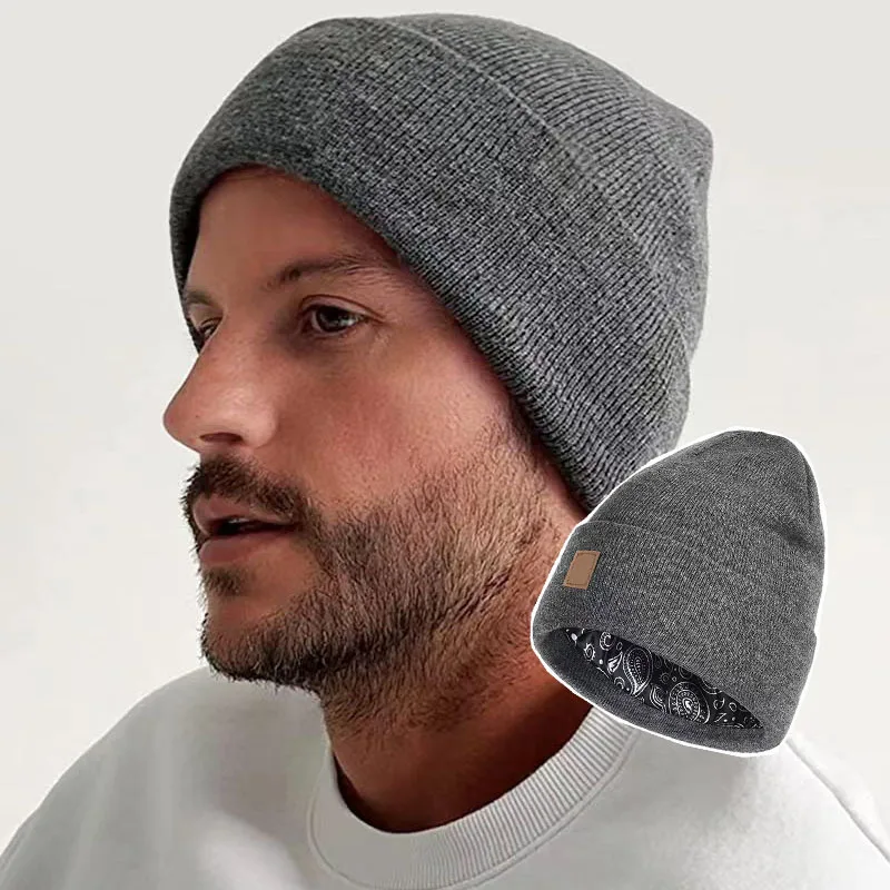 Customized winter hats 100% acrylic plain men satin silk lined brown yellow knitted beanies with satin lining inside